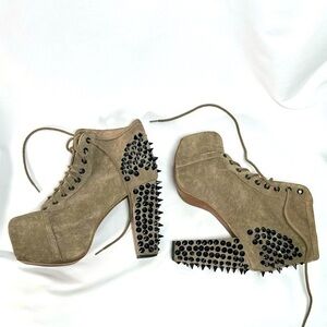 Jeffrey Campbell handmade Havana spike leather lace up platform heels, 8M